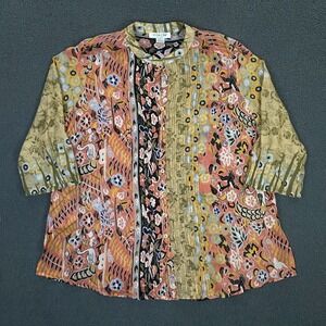 Citron Santa Monica Top Plus size 1X Cotton Silk Floral Pintuck Lightweight Boho